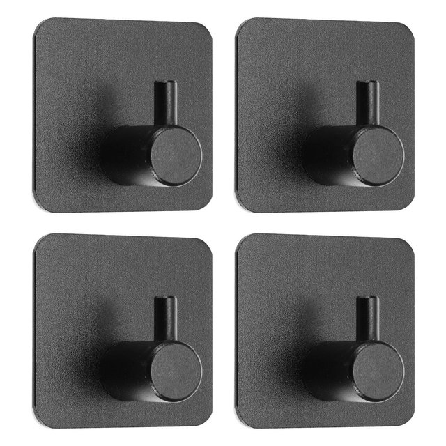Unique Bargains Aluminum Self-Adhesive Rust-proof Bathroom Kitchen Towel Hooks 4 Pcs Black
