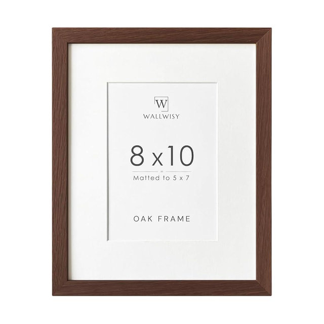 8x10 Picture Frame, Solid Oak Wood 8 x 10 Photo Frame with Mat to 5x7(Openning Size is 4.5x6.5), 10x8 Picture Frames for Wall and Tabletop Display, Natural Oak 8x10 Frame, (Walnut Set of 1)
