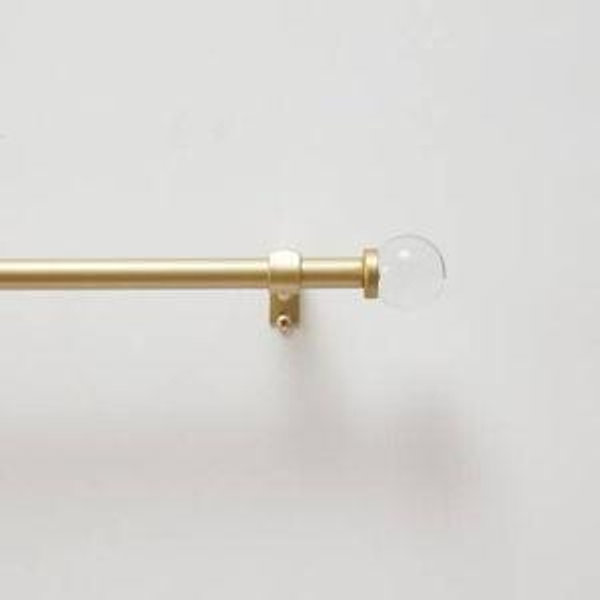 Martha Stewart Beaufort Cafe Curtain Rod for Windows 48 to 86 inches, Adjustable Length 5/8 inch Diameter Metal Curtain Rod with Round Finials, 48” – 86”, Brushed Brass