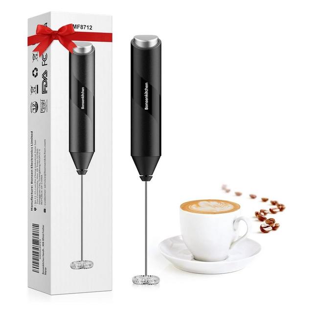 Bonsenkitchen Milk Frother Handheld, Electric Foam Maker with Stainless Steel Whisk, Drink Mixer for Coffee, Lattes, Matcha, Stirrer Coffee Wand