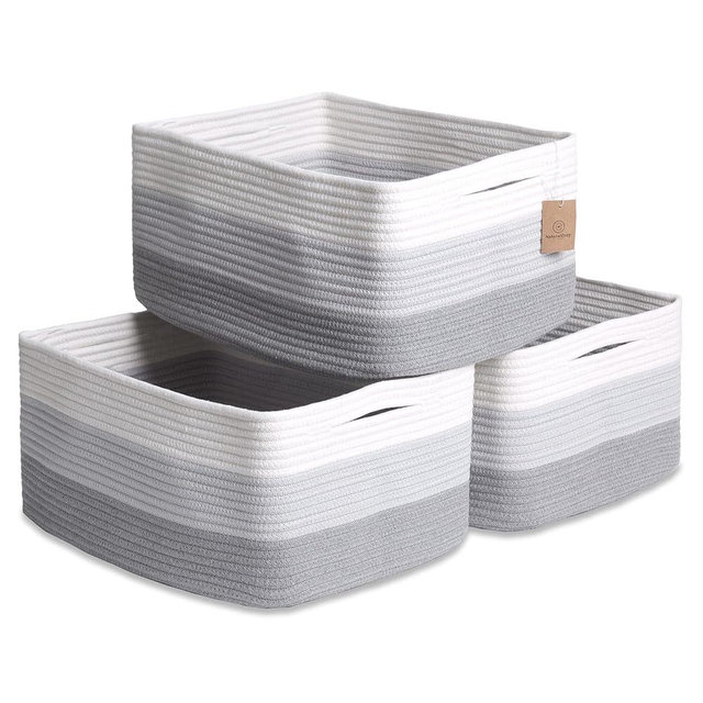 NaturalCozy Storage Baskets 16.8”x13”x7.6” Cotton Rope Woven Baskets for Organizing 3-Pack | Toy Storage Bins | Basket for Shelves, Laundry, Blanket, Clothes, Closet, Kitchen, Bathroom, Gifts