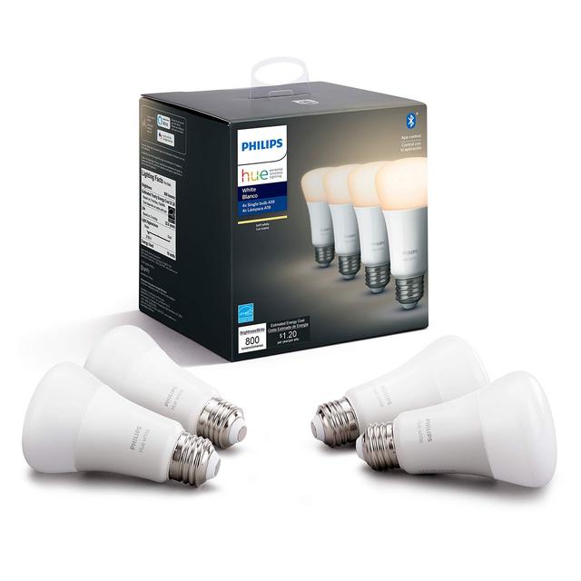 Philips Hue White 4-Pack A19 LED Smart Bulb, Bluetooth Zigbee compatible (Hue Hub Optional), Works with Alexa Google Assistant – A Certified for Humans Device