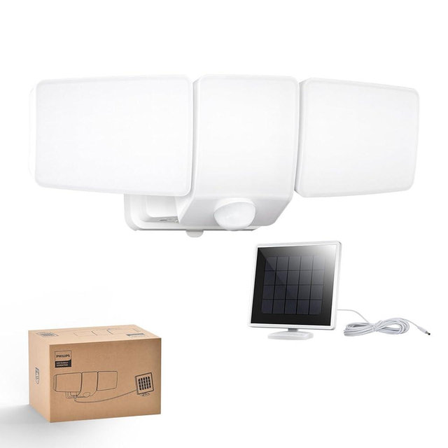 Philips 3600LM Solar Security Lights, 5000K Waterproof Dimmable LED Motion Sensor Outdoor Lights, 3 Adjustable Heads w/16ft Cable, Separate Solar Panel with 3 Modes Solar Flood Lights for Yard, Garage