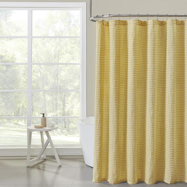 Hotel Collection Premium Waffle Weave Fabric Shower Curtain by Kate Aurora - Ochre/Yellow