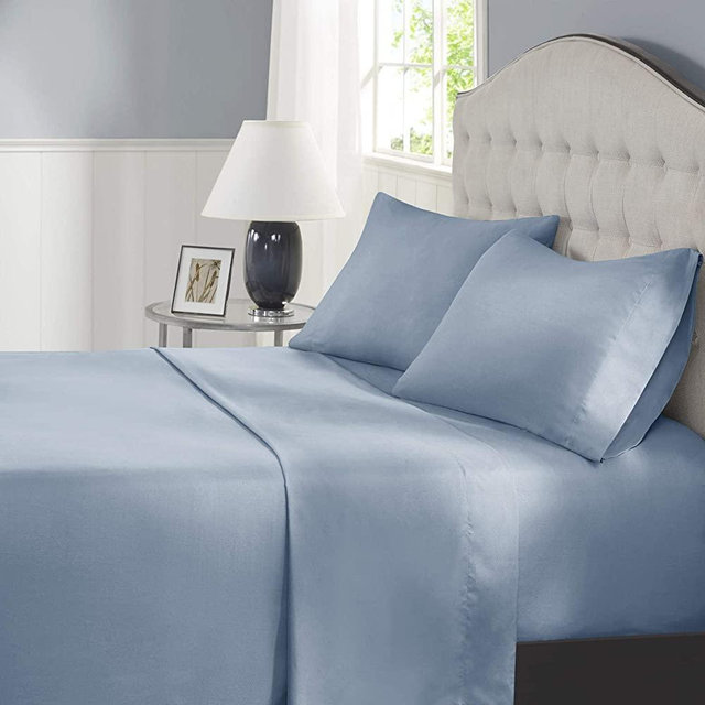 Comfort Spaces Coolmax Moisture Wicking Sheet Set Super Soft, Fade Resistant, 17" Deep Pocket, All Around Elastic - Warm Weather Cooling Sheets for Night Sweats, Full, Blue 4 Piece