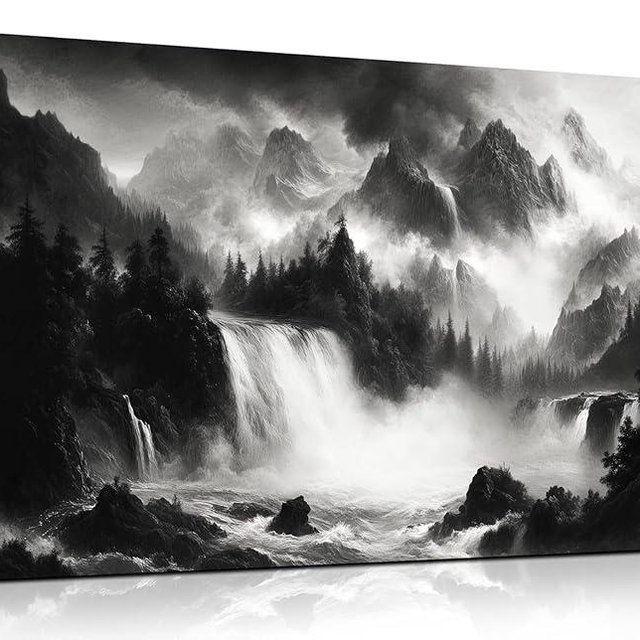 CPKATMT Mountain Pictures Wall Art for Living Room Black and White Waterfall Wall Art for Bedroom Tree Wall Decor for Office 20 x 40 Inch