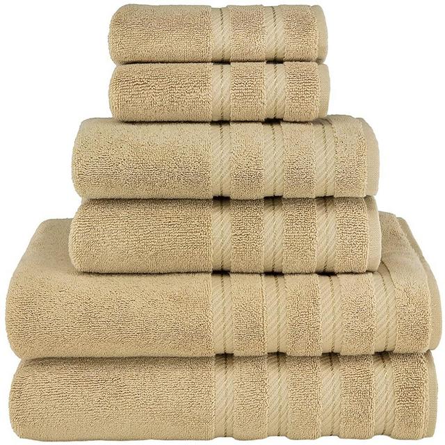 American Soft Linen 6-Piece 100% Turkish Genuine Cotton Premium & Luxury Towel Set for Bathroom & Kitchen, 2 Bath Towels, 2 Hand Towels & 2 Washcloths [Worth $72.95] - Sand Taupe