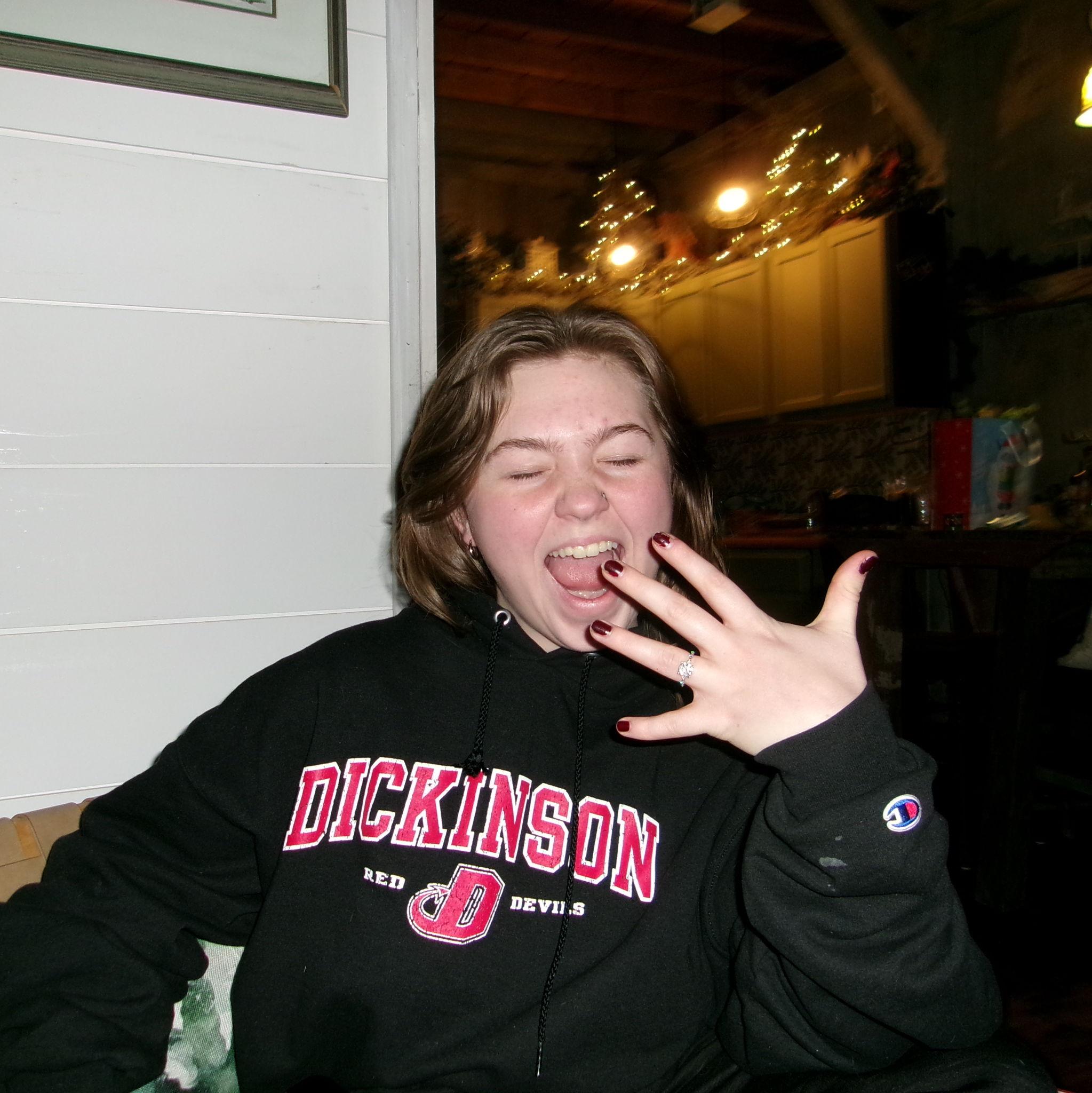 Eva celebrating our engagement with friends