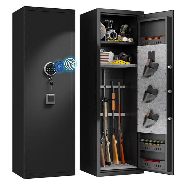 HIPSTERHERO 57" Large 5 Gun Safe Cabinet with 2 Adjustable Gun Racks,Biometric Gun Safes Locks for Home Rifle and Pistols Shotguns,Quick Access Heavy-Duty Gun Safe with 3 Handgun Pouches (5 Gun Safe)