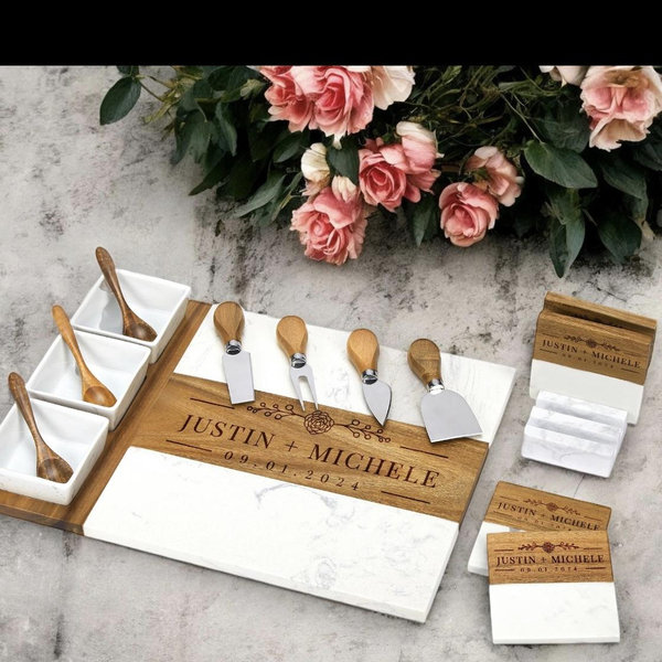Marble Wood Charcuterie Board, Wedding Gift, Gift for Couple, Anniversary Gift, Housewarming Gift, Engagement Gift, Bridal Shower Gift