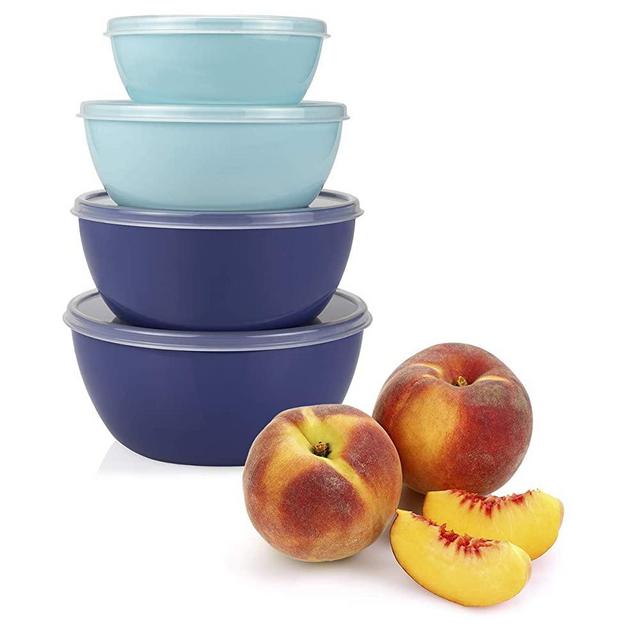 Cook with Color Plastic Mixing Bowls with Lids - 8 Piece Nesting Bowls Set includes 4 Prep Bowls and 4 Lids (Blue Ombre)