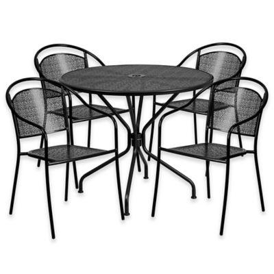 Flash Furniture 5-Piece Steel Indoor/Outdoor 35.25-Inch Round/Round-Back Dining Set in Black