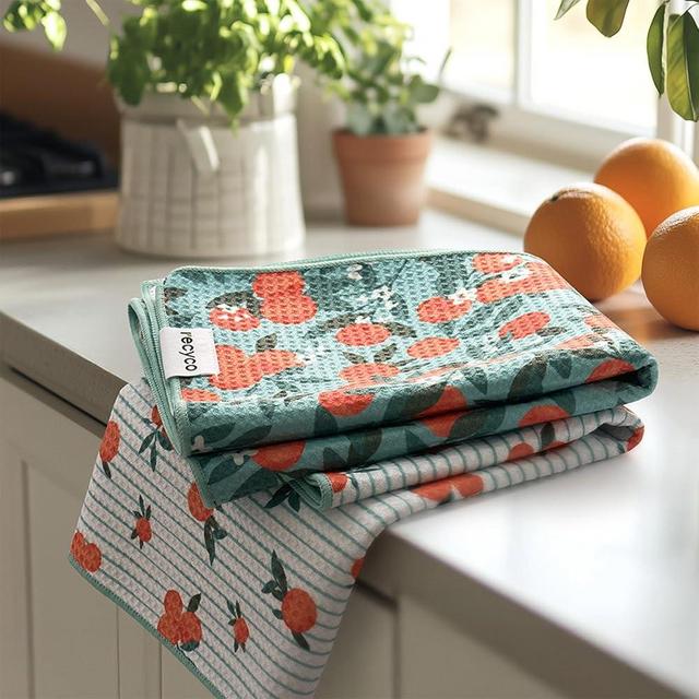 RECYCO Waffle Kitchen Towel Set of 2 - Quick Dry Microfiber Sustainable Dish Towels - Ultra Absorbent Reusable Cleaning Tea Towels - Lightweight Hand Towels,16”x 28”, Clementine Grove