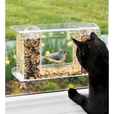 Window-Mount See-Through Clear Plastic Bird Feeder - Plow & Hearth