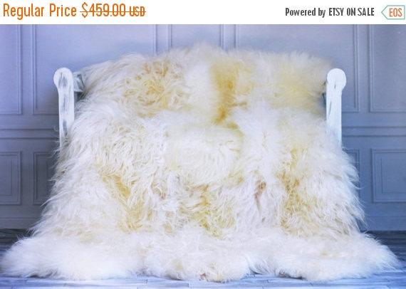 ON SALE Exclusive Genuine Natural rare Icelandic Sheepskin Rug, Pelt, soft long fur Sexto
