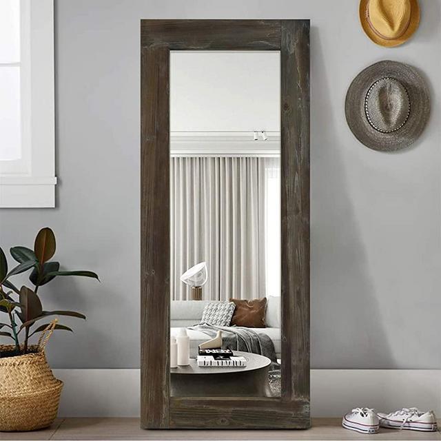 KIAYACI Full Length Floor Mirror Long Wood Decor Wall Mounted Mirror Dressing Mirror Make Up Mirror Bathroom/Bedroom/Living Room/Dining Room/Entry/Farmhouse (Coffee, 58" x 24")