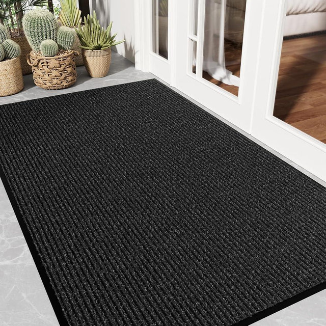 EZ2LIVE Front Door Mat 3' x 5', Low Profile Heavy Duty Door Mat Outside Entrance, Non-Slip Large Commercial Floor Mat, Absorbent & Resist Dirt, Easy Clean Welcome Entry Mat Indoor Outdoor, Black