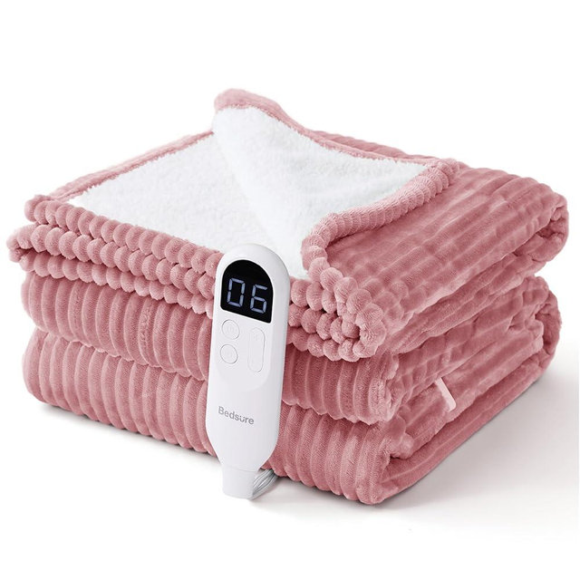 Bedsure GentleSoft Electric Blanket Twin - Soft Ribbed Flannel Heated Blanket, Heating with 10 Time Settings, 6 Heat Settings, and 8 hrs Timer Auto Shut Off (62x84 inches, Bridal Rose)