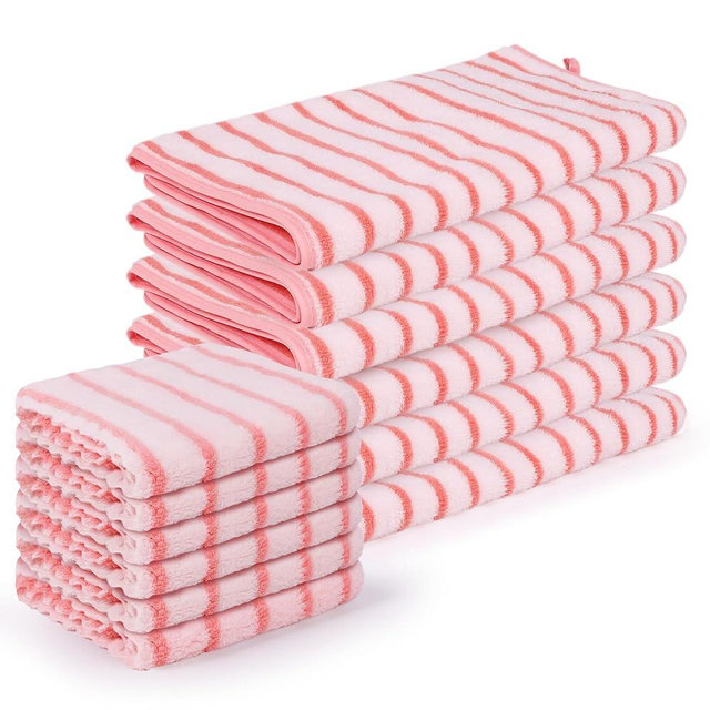 12 PCS Pink Microfiber Kitchen Towels and Dish Cloths Sets, Dish Rags for Kitchen Drying, Wash Cloths for Dishes, Absorbent Cleaning Cloth, Hand Towels with Loop