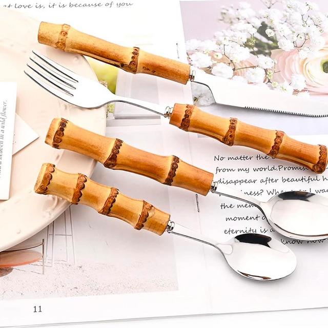 Bamboo Flatware Set - Service For 6 (Silver)