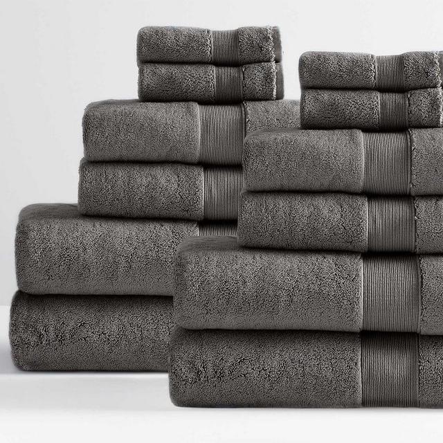 PB Classic Organic Bath, Hand, & Washcloth Towels, Set of 12, Ebony