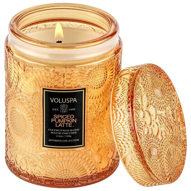 Voluspa Spiced Pumpkin Latte Candle | Small Glass Jar | 5.5 Oz | All Natural Wicks and Coconut Wax for Clean Burning |