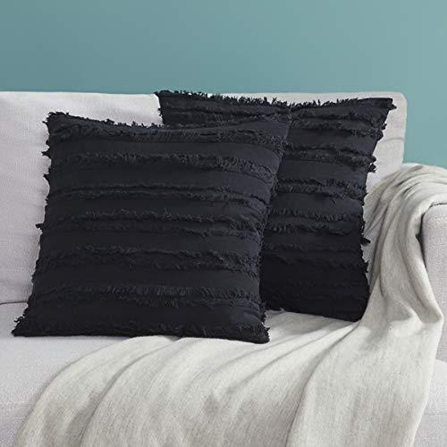 GIGIZAZA Decorative Throw Pillow Covers,Square 18x18 Black Pillow Covers, Boho Couch Sofa Cushion Covers Set of 2(Black, 18x18inch-2pcs)