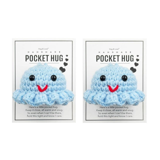 Pack of 2 Handmade Cute Crocheted Pocket Hug Token, Stress Ball, Squeeze Ball, Greeting (Octopus)