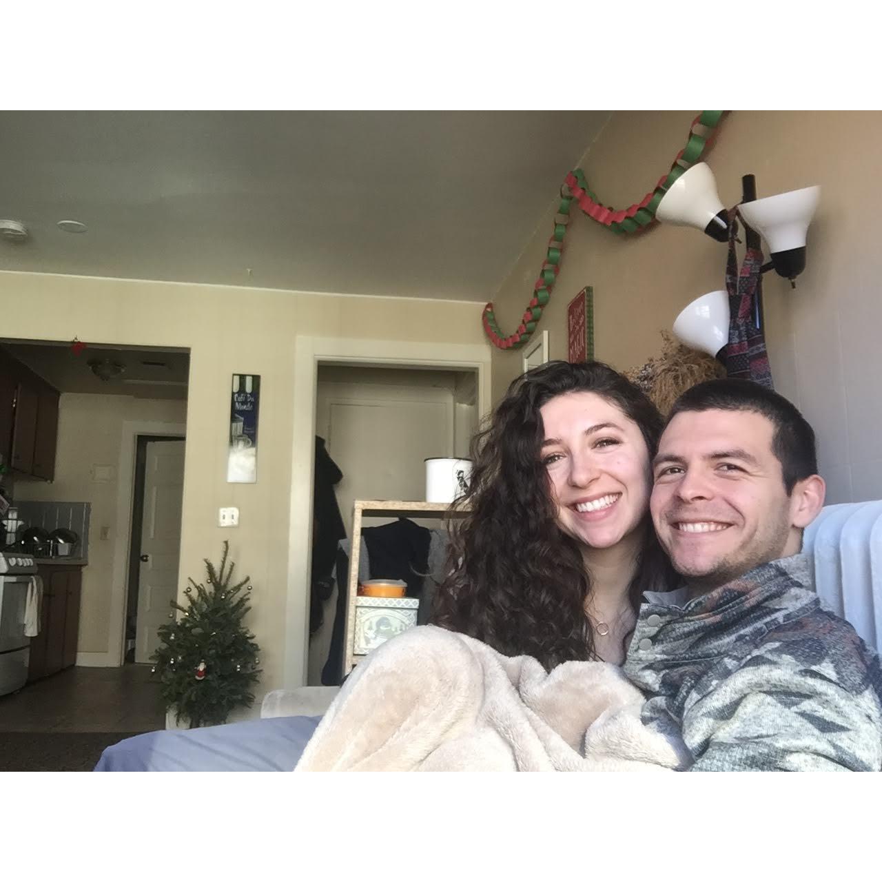 December 2018: Our first Christmas just the two of us, in our Boston home.