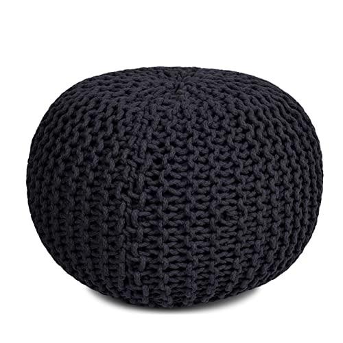 BIRDROCK HOME Round Pouf Foot Stool Ottoman - Knit Bean Bag Floor Chair - Cotton Braided Cord - Great for The Living Room, Bedroom and Kids Room - Small Furniture (Charcoal Grey)
