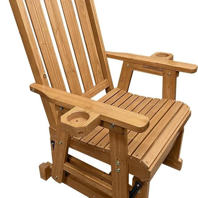 Fortune Candy Wooden Patio Glider for One Person, with High Back and Deep Contoured Seat, Solid Fir Wood, Heavy Duty 600 LBS (Cedar Tone)