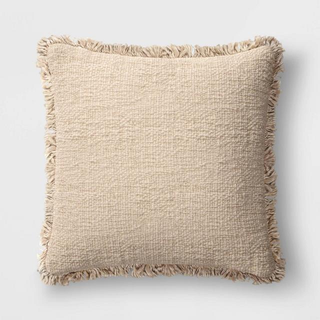 24"x24" Oversized Square Throw Pillow with Fringe Neutral - Threshold™