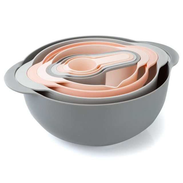 COOK WITH COLOR Nesting Bowls with Measuring Cups 8 Piece PINK