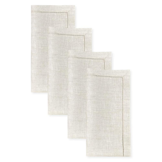 D'Moksha Homes Linen Dinner Napkins 20 x 20 Inch - 100% Pure Linen Light Natural Napkins Set of 4 - Classic Hemstitch - Washable Light Natural Cloth Napkins for Easter