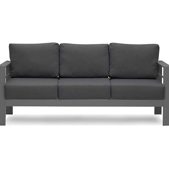 Solaste Patio Furniture Metal Couch, 3-Seat All-Weather Contemporary Aluminum Outdoor Sofa Chair with Cushions, Dark Grey