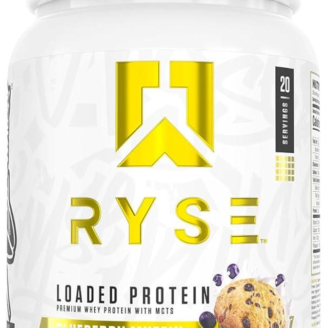 RYSE Loaded Protein Powder - Blueberry Muffin - 25g Whey Protein Isolate & Concentrate with Prebiotic Fiber & MCTs - Low Carb, Low Sugar, Digestive-Friendly - 20 Servings / 1.5 lb Tub