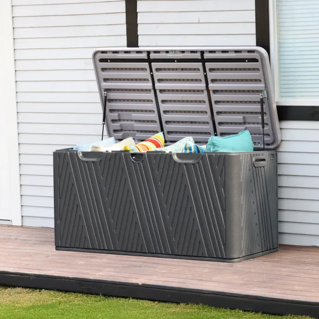 Aoodor 71 Gallon Waterproof Deck Box, Hydraulic Air Rod Opening Patio Storage box for Furniture, Cushions & Garden Tools, All-Weather Design-Black