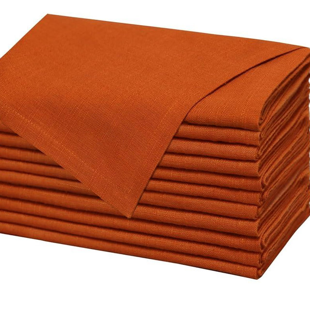 COTTON CRAFT Harvest Cloth Napkins - Set of 12 Soft 100% Cotton Slub Fabric Napkins - Mitered Corners - Fall Thanksgiving Holiday Table Dinner – Durable Reusable -17x17- Harvest Orange Pumpkin Spice