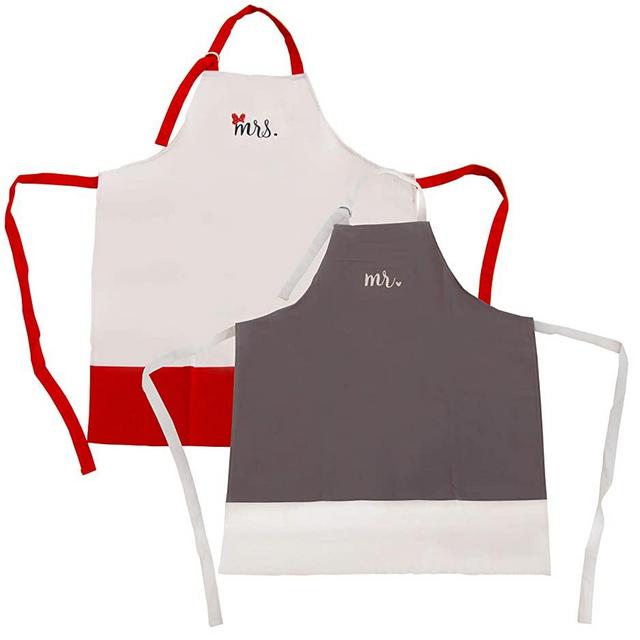 Disney Cotton Apron, 2pk - Durable yet Light Weight Kitchen Apron, Mr. & Mrs.