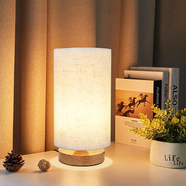 UCHENTON Minimalist LED Table Lamp for Bedroom Warm Light Nightstand Lamp with Fabric Linen Shade Perfect Small Reading Desk Lamp for Kids Room, Dorm and Bedside