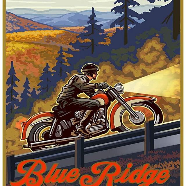 Blue Ridge Parkway North Carolina Motorcycle Climb Giclee Art Print Poster from Original Travel Artwork by Artist Paul A. Lanquist 18" x 24"