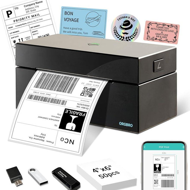 ORGBRO Bluetooth Thermal Shipping Label Printer, Z1-Plus Wireless 4X6 Shipping Label Printer for Small Business Office or Home Support iPhone Android Windows macOS Chrome Amazon Ebay Shopify USPS