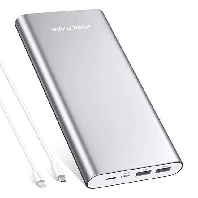POWERADD Pliot 4GS Plus 20000mAh External Battery Pack with 8-Pin & Micro Input Cable Power Bank 3.6A Fast Charger for iPhone 11 Xs Max XR X 8 Plus 7 Plus 6 Plus SE iPad Pro iPod and Samsung-Silver