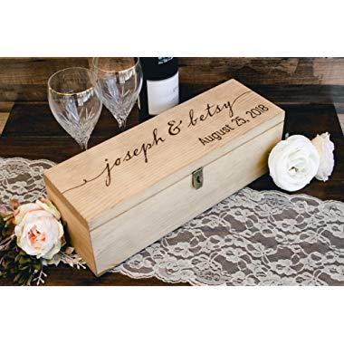 Personalized Engraved Wine Box - First Names and Vintage, Custom Text