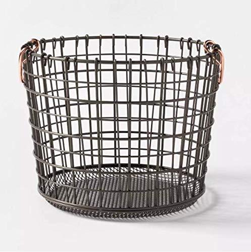 Threshold Milk Crate Wire Baskets - Antique Pewter with Copper Colored Handles (Medium Round)