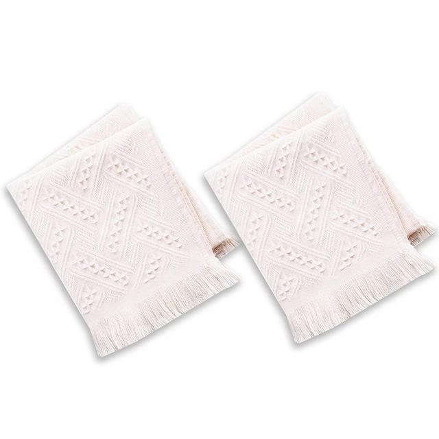 ZeeMart Hand Towels with Tassels, 2 Packs 100% Cotton Thin Bathroom Hand Towels Woven Kitchen Hand Towels, Boho Decorative Face Towels, 13x30 Inches, Cream White