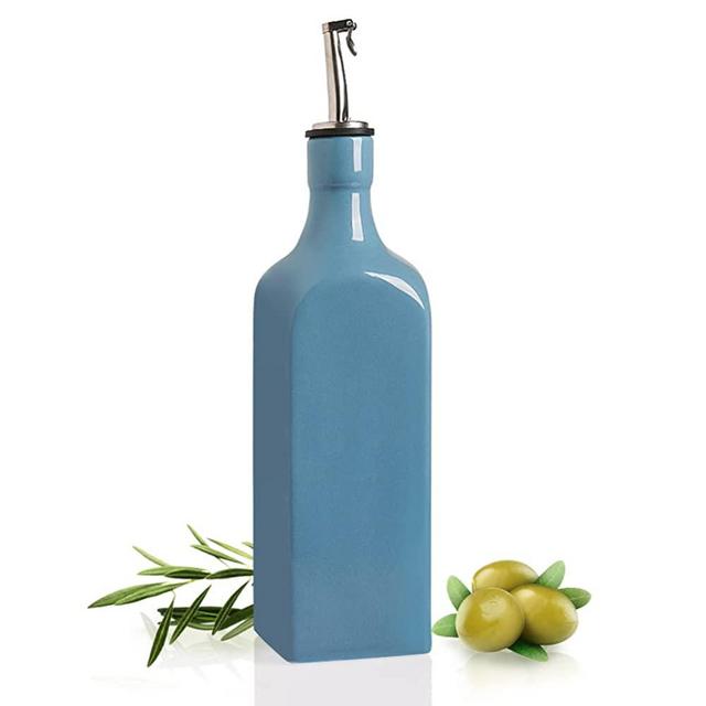 SWEEJAR Ceramic Olive Oil Dispenser Bottle, Opaque Oil Cruet Protects Oil To Reduce Oxidation, Suitable For Storage Of Oil, Vinegar, Soy Sauce And Other Liquids, 1 Piece, 19 Fl Oz (Fog Blue)
