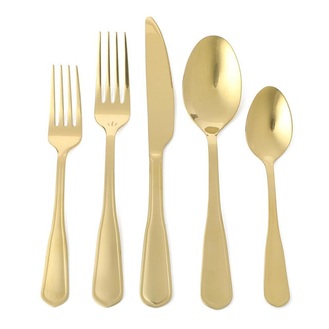 Martha Stewart Torino 20-Piece Gold Flatware Set, Service for 4 – Stainless Steel Silverware w/PVD Gold Handle, Mirror Polish – Dishwasher Safe, Rust Resistant, Chip Resistant – Glamorous Utensil Set