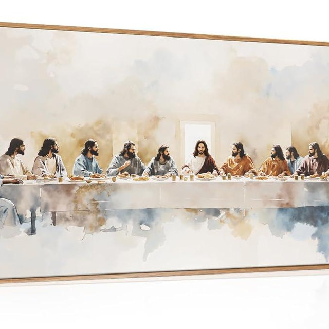 DRACIT Large Watercolor Jesus Last Supper Scene Framed Canvas Wall Art Set,Jesus and Twelve Apostles Wall Decor,Christmas Religious Bible Story Artwork for Living Room,Bedroom,Church-20 x40