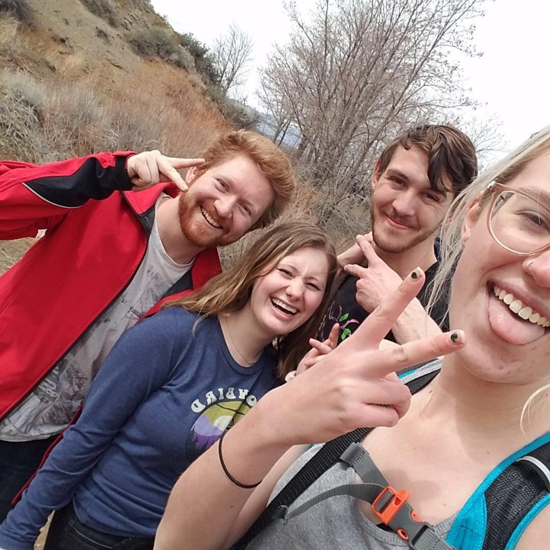 James, Mel, Duncan, and Carley on a hike in Mayberry park. James and Carley were quick with the accents while Duncan and Mel tried to match the energy